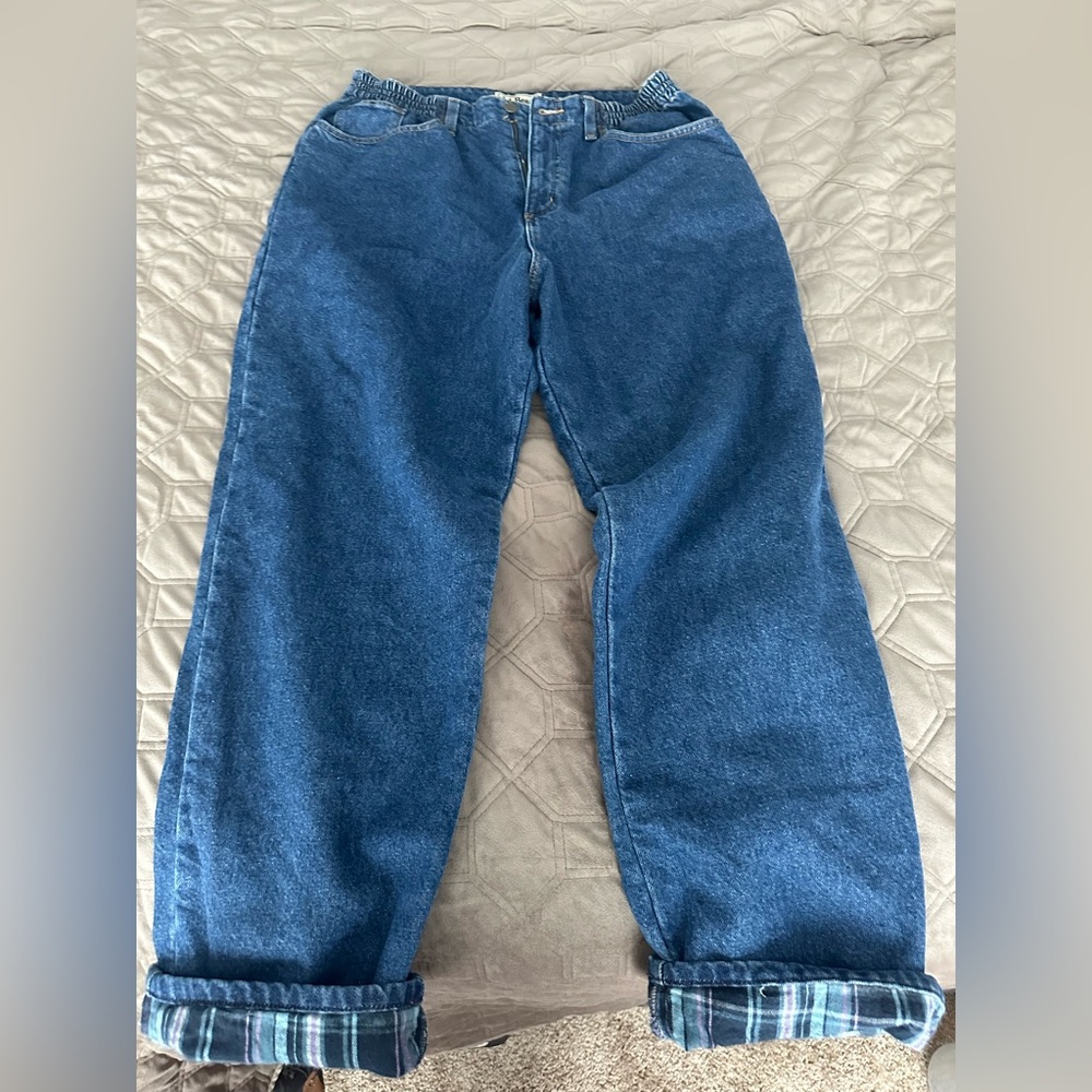 L.L. Bean Plaid Lined Denim Jeans